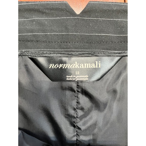 Norma Kamali Black Pinstripe Pencil Skirt Button Detail Tailored Size 12 - Picture 3 of 6
